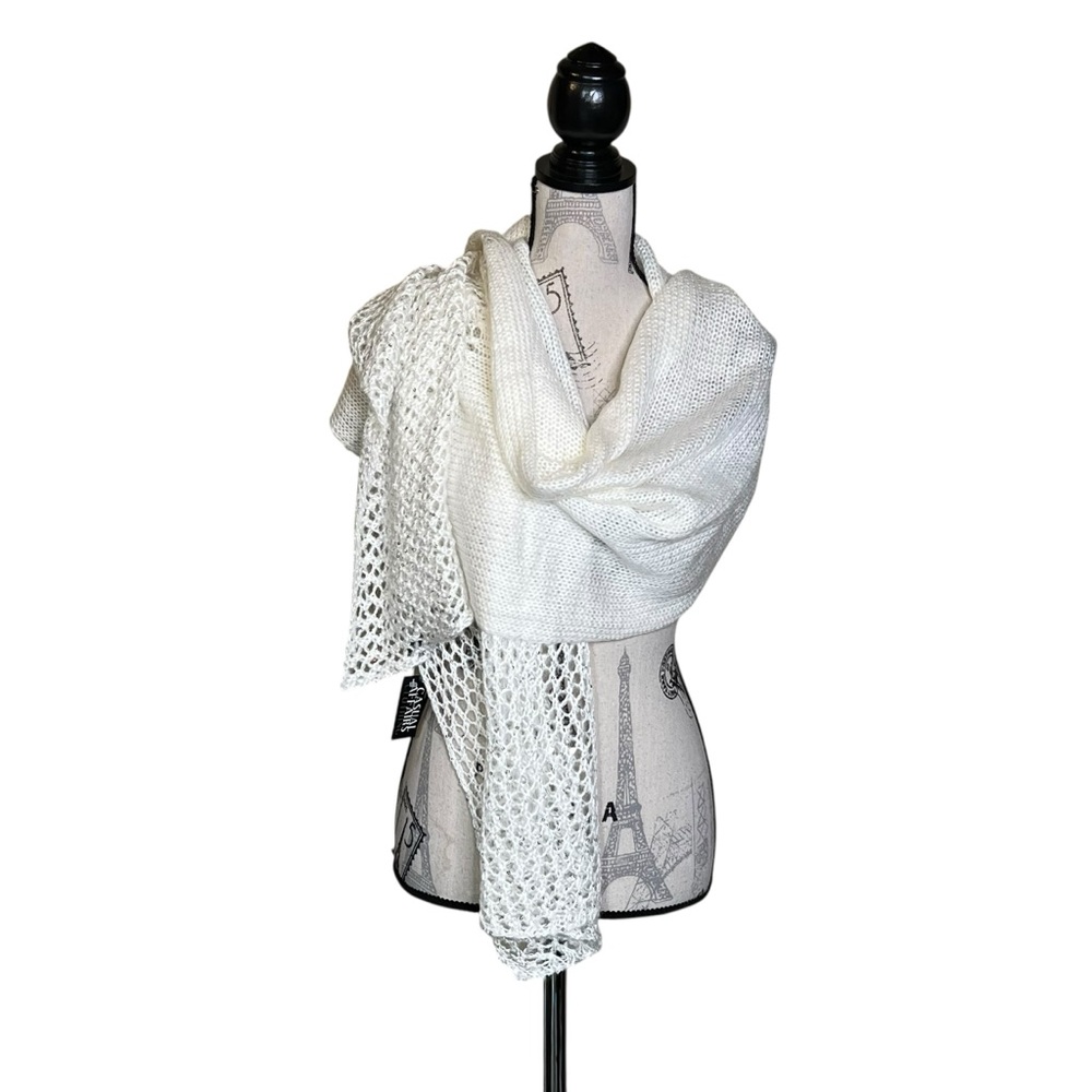 Elegant 16”by 80” Cream‎ open Knit Wrap Scarf